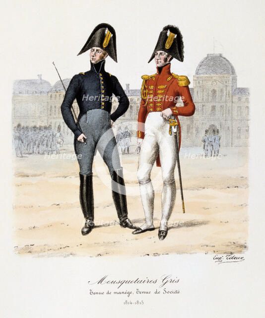 'Mousquetaires Gris, Tenue de Manége and Tenue de Socièté', 1814-15. Artist: Eugene Titeux
