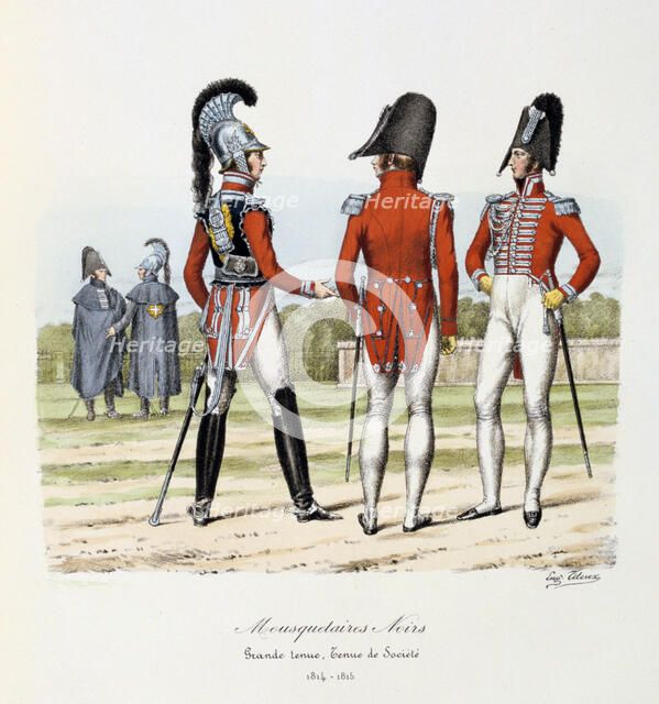 Mousquetaires Noirs, Grande Tenue and Tenue de Socièté, 1814-15 Artist: Eugene Titeux