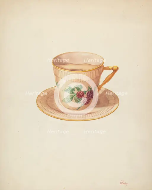 Moustache Cup and Saucer, c. 1940. Creator: Hal Blakeley.