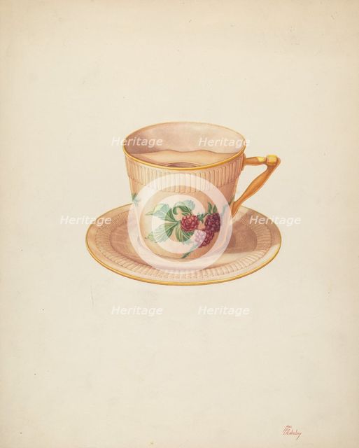 Moustache Cup and Saucer, c. 1940. Creator: Hal Blakeley.