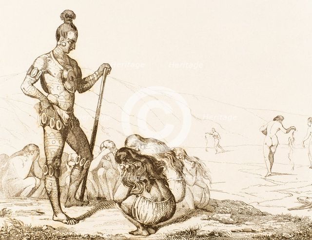Mourning and supplication of the Indian warriors' widows, 16th century, (1841).  Creator: Unknown.
