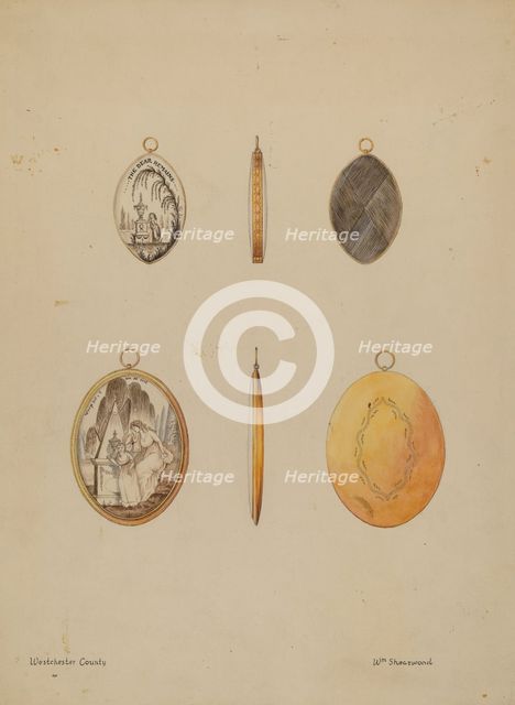 Mourning Pendants, c. 1936. Creator: William P. Shearwood.