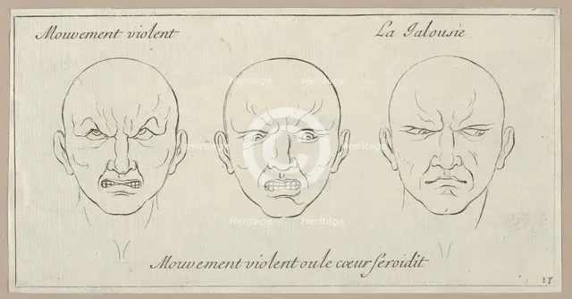 Mouvement Violent, Mouvement violent ou le coeur seroidit, La Jalousie (from Caractèr..., 1695-1720. Creator: Sébastien Le Clerc the Younger.