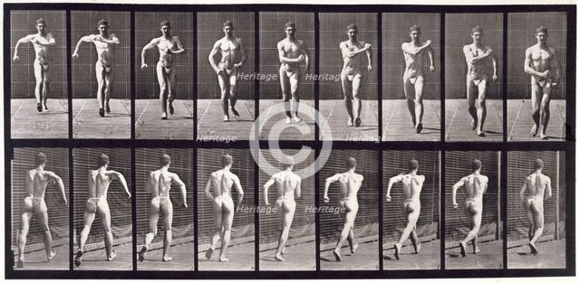 Movements. Man (wearing 'pelvis cloth') walking, 1872-1885. Creator: Eadweard J Muybridge.