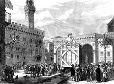 Moving Michael Angelo's statue of David at Florence, 1873. Creator: Unknown