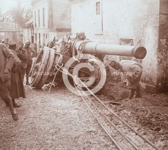 Moving heavy artillery, Genicourt, northern France, c1914-c1918. Artist: Unknown.