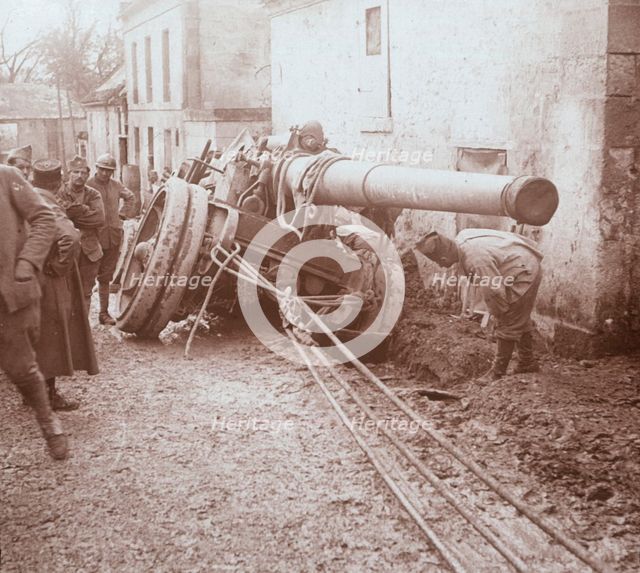 Moving heavy artillery, Genicourt, northern France, c1914-c1918. Artist: Unknown.
