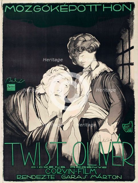 Movie poster "Oliver Twist" by Márton Garas, 1919. Creator: Bednar, Janos (1886-1932).