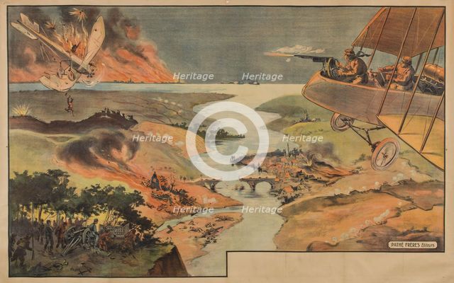 Movie poster "Combat aérien de la Première Guerre Mondiale" by Pathé frères, ca 1916-1918. Creator: Anonymous.