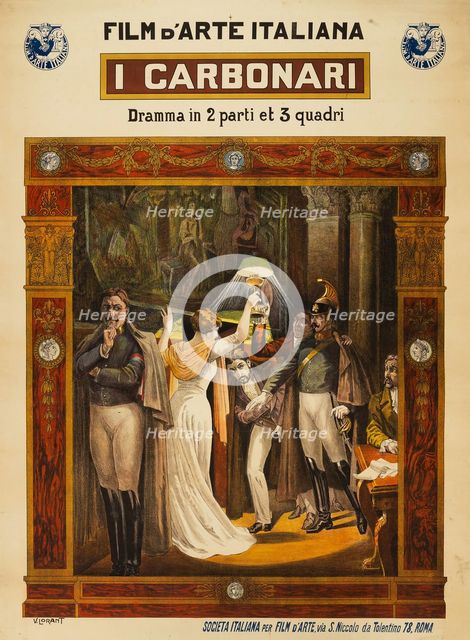 Movie poster "I Carbonari" by Gustavo Serena, 1912. Creator: Vincent Lorant-Heilbronn.