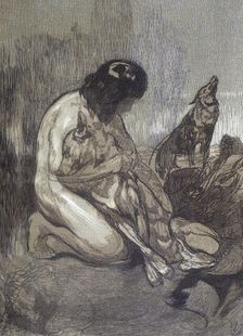 Mowgli and wolves; scene from "The Jungle Book", 1919. Creator: Paul Jouve