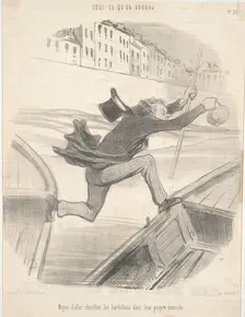 Moyen d'aller chercher les barbillons dans leur propre domicile, 1849. Creator: Honore Daumier