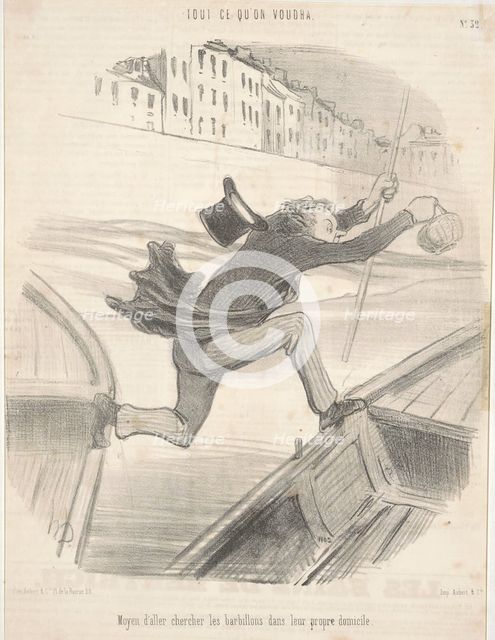 Moyen d'aller chercher les barbillons dans leur propre domicile, 1849. Creator: Honore Daumier.