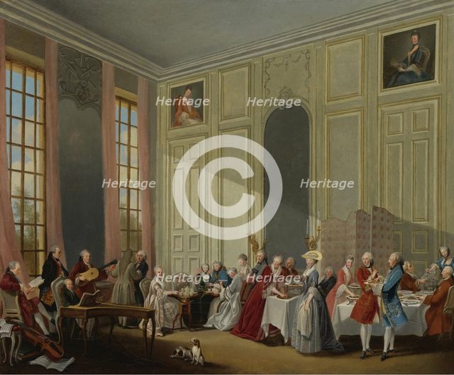 Mozart Giving A Concert In The Salon des Quatre-Glaces at the Palais du Temple In The Court Of The P Artist: Ollivier, Michel Barthélemy (1712-1784)