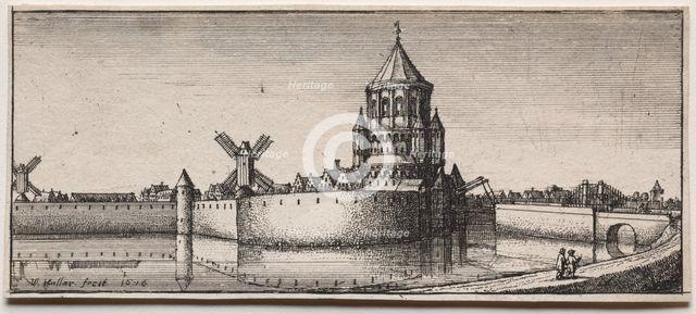 Moated Town Gate, 1676. Creator: Wenceslaus Hollar (Bohemian, 1607-1677).
