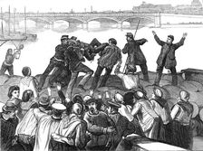 Mob of Paris rioters drowning a police agent, 1871. Creator: Unknown