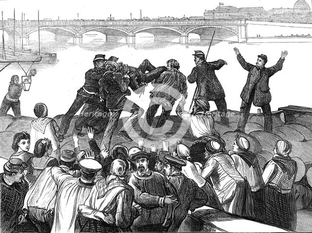 Mob of Paris rioters drowning a police agent, 1871. Creator: Unknown.