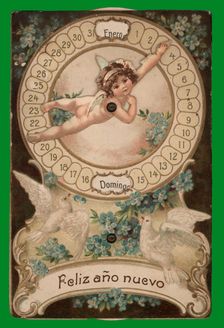 Mobile postcard. Perpetual calendar, around 1910