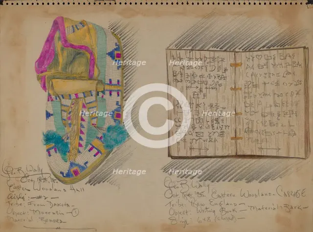 Moccasin and Writing Book, 1935. Creator: George B. Wally.