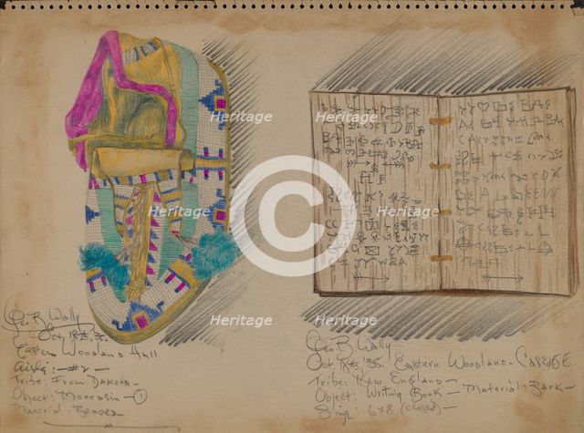 Moccasin and Writing Book, 1935. Creator: George B. Wally.