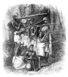 Mode of capturing wild elephants in Ceylon: the alarm, 1864. Creator: Unknown