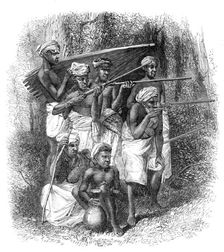 Mode of capturing wild elephants in Ceylon: the alarm, 1864. Creator: Unknown