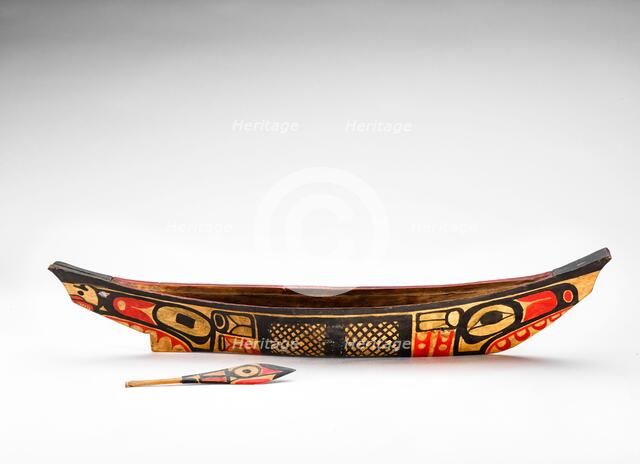 Model canoe with paddle, 1850-1886. Creator: Unknown.