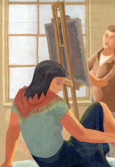 Model and student in drawing class, c1950. Creator: Shirley Markham