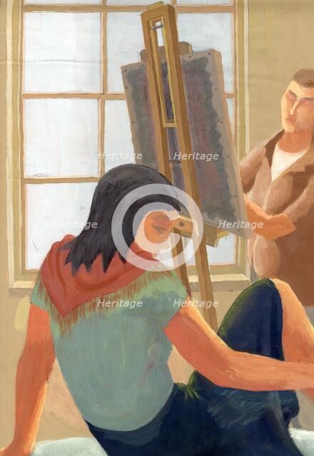 Model and student in drawing class, c1950. Creator: Shirley Markham.