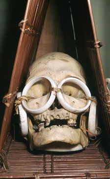 Model boat containing a chief's skull from the Solomon Isles