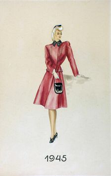 Model in a suit, holding a handbag, 1945