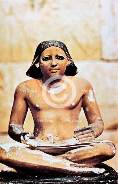 Model of a seated scribe, Ancient Egyptian, 5th Dynasty, 2498-2345 BC. Artist: Unknown