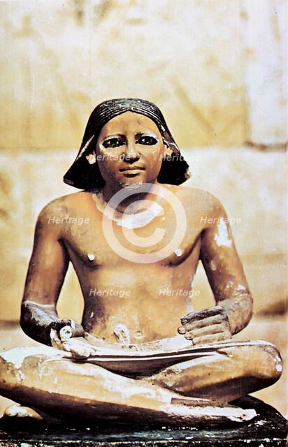 Model of a seated scribe, Ancient Egyptian, 5th Dynasty, 2498-2345 BC. Artist: Unknown