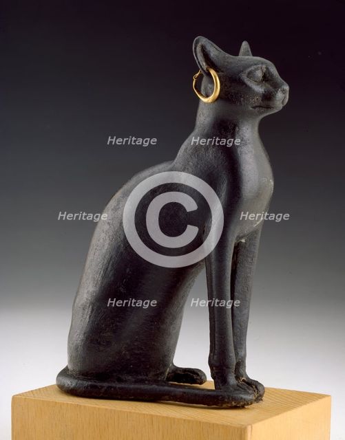 Model of the cat-goddess Bastet, Late Period (Egypt), (c715 BC-343 BC). Artist: Unknown.