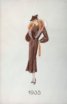 Model wearing a fur coat, 1935. Creator: Unknown