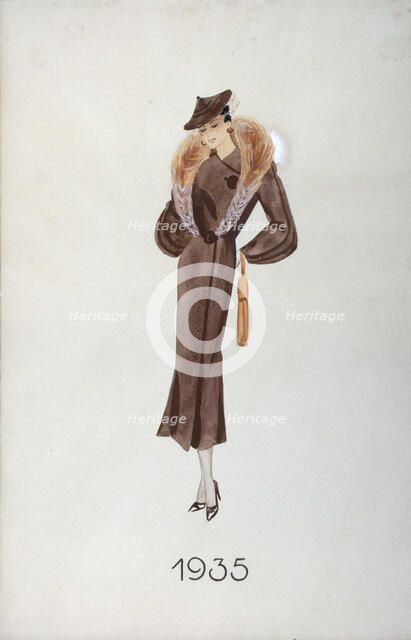 Model wearing a fur coat, 1935. Artist: Unknown
