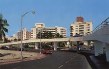 Modern overpass at 61st Street, Miami Beach, Florida, USA, 1954