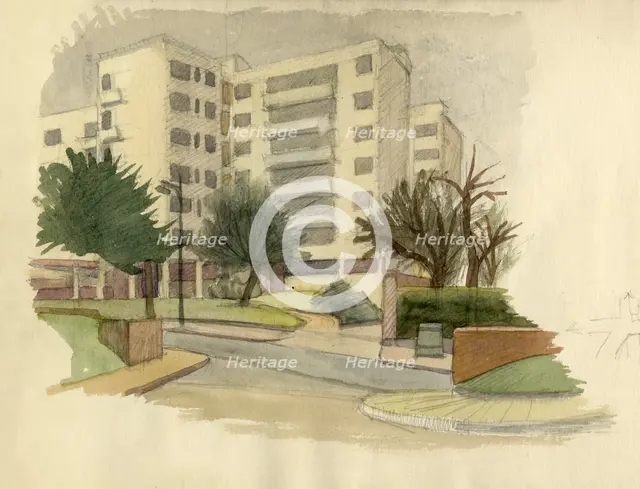 Modern buildings, London, c1950. Creator: Shirley Markham.