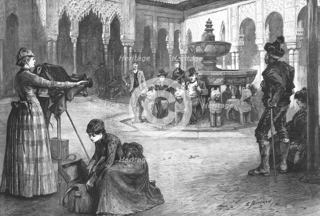 ''"Modern Goths"; Amateur Photographers at work in the Court of Lions, in the Alhambra, Granada' ,18 Creator: Edwin Buckman.