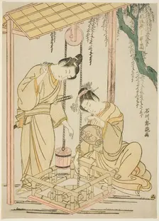 Modern parody of the well-curb episode from "Tales of Ise", c. 1766. Creator: Ishikawa Toyonobu