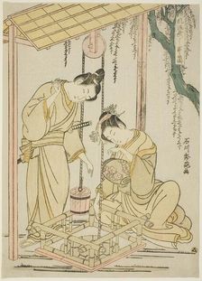Modern parody of the well-curb episode from "Tales of Ise", c. 1766. Creator: Ishikawa Toyonobu