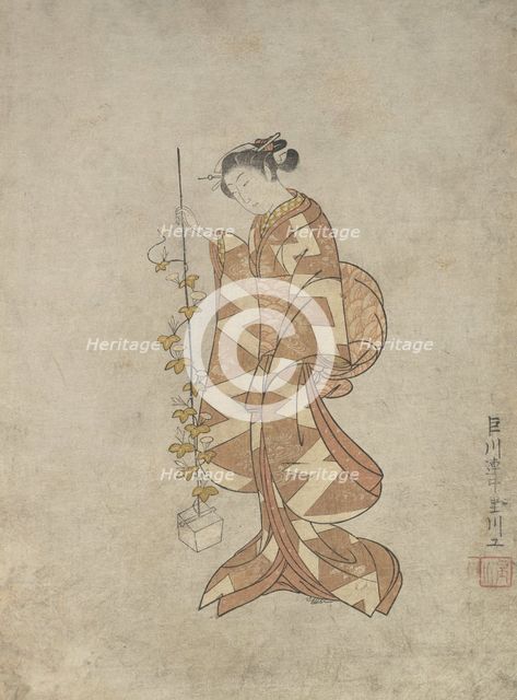 Modern Representation of the Poetess Kaga no Chiyo, ca. 1765., ca. 1765. Creator: Suzuki Harunobu.