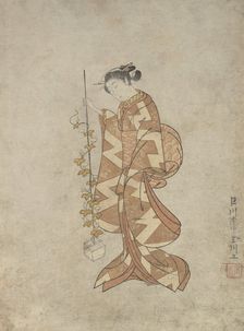 Modern Representation of the Poetess Kaga no Chiyo, ca. 1765., ca. 1765. Creator: Suzuki Harunobu