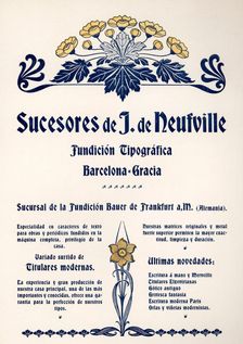 Modernist Advertising of the Fundición Tipográfica sucesores de J. Neufville. Barcelona, 1900