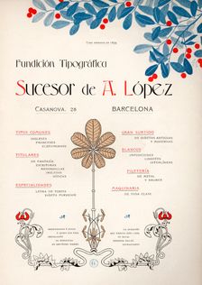 Modernist advertising for the Fundición Tipográfica de A. Lopez, Barcelona, 1900