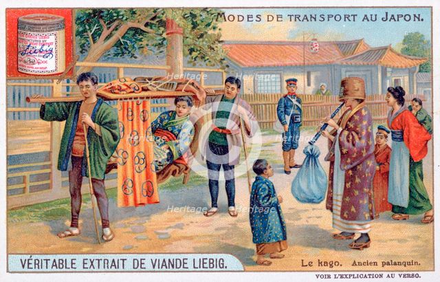 Modes of transport in Japan, the Kago, 19th century. Artist: Unknown