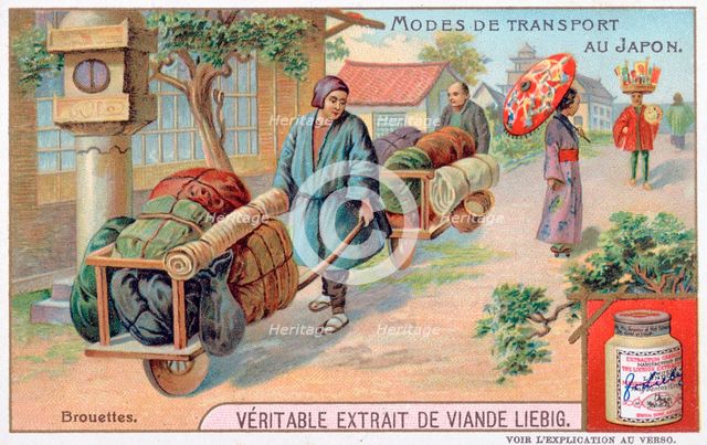 Modes of transport in Japan, wheelbarrow, 19th century. Artist: Unknown