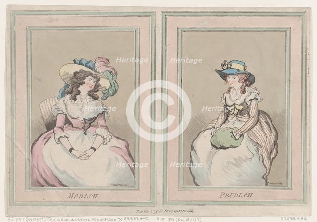Modish and Prudish, December 1, 1791., December 1, 1791. Creator: Thomas Rowlandson.