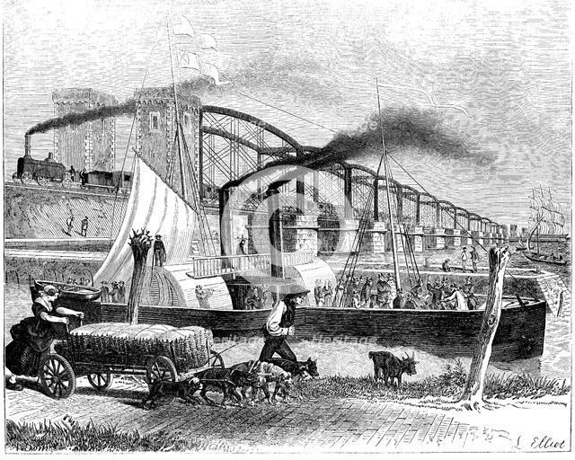 Moerdyck Bridge on Diep (Netherlands), one of the longest in the world, crossed by the railroad R…