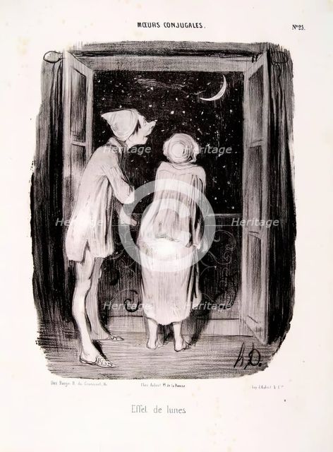 Moeurs Conjugales. Effets de lunes, 1840. Creator: Honore Daumier.